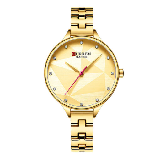 curren 9047 golden stainless steel chain golden dial ladies analog gift watch