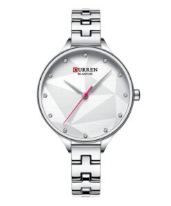 curren 9047 silver steel chain white simple dial ladies analog wrist watch