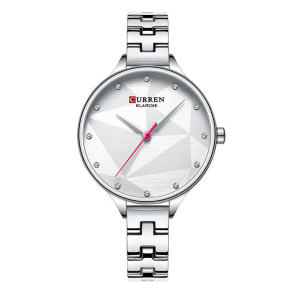 curren 9047 silver steel chain white simple dial ladies analog wrist watch