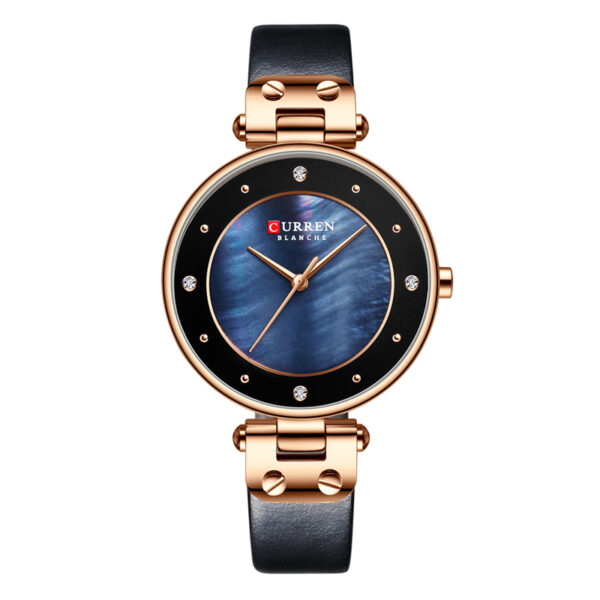curren 9056 black leather band two tone dial ladies wrist watch