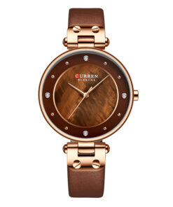 curren 9056 brown leather strap brown dial ladies analog watch