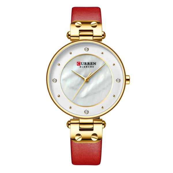 curren 9056 red leather strap white dial ladies analog wrist watch
