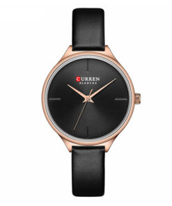 curren-9062 black leather strap black dial ladies analog wrist watch