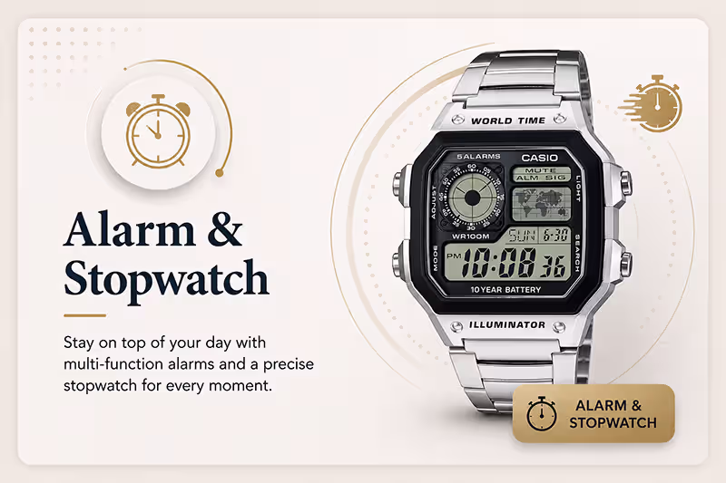 Alarm & Stopwatch Casio digital watch feature