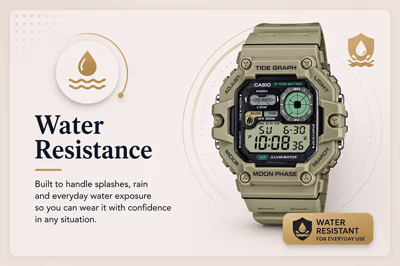 Water Resistance Casio Digital Watch Feature