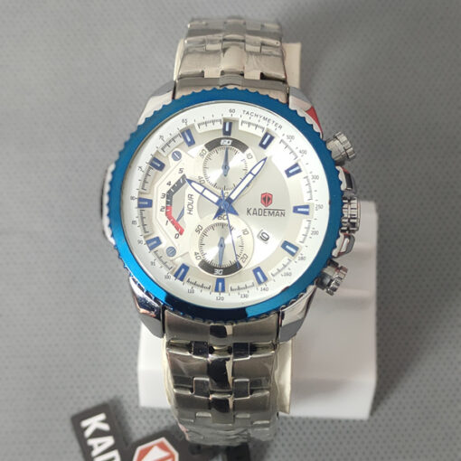 kademan-558G silver stainless stell white dial men's chronograph dress watch