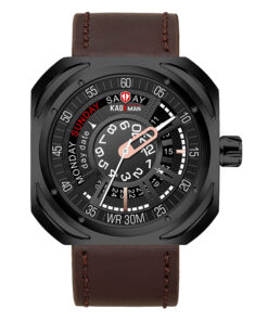 kademan 663 brown leather strap black mens analog dial wrist watch
