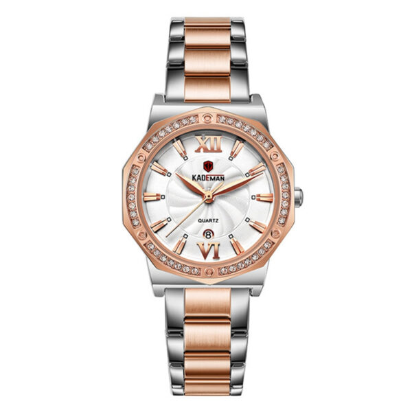 Kademan 829 two tone stainless steel white analog dial ladies wrist watch