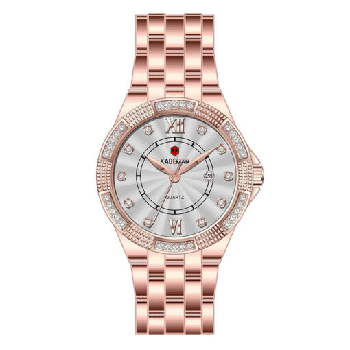 kademan 832 rose gold stainless steel chain white dial ladies analog wrist watch