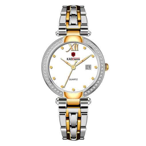 kademan 866 two tone stainless steel white dial ladies analog wrist watch