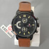 kademan-9031G brown leather strap black multi hand dial men's dress watch