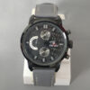 kademan-9031G grey leather strap black multi hand dial men's dress watch