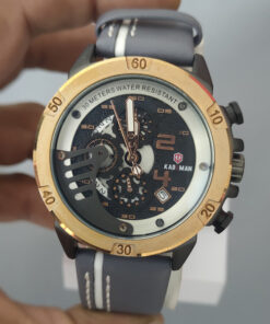 kademan 9040 grey leather strap mens chronograph wrist watch