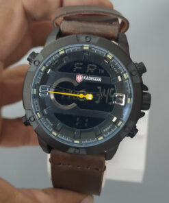 kademan-K009 brown leather strap black dial men's analog digital quartz watch
