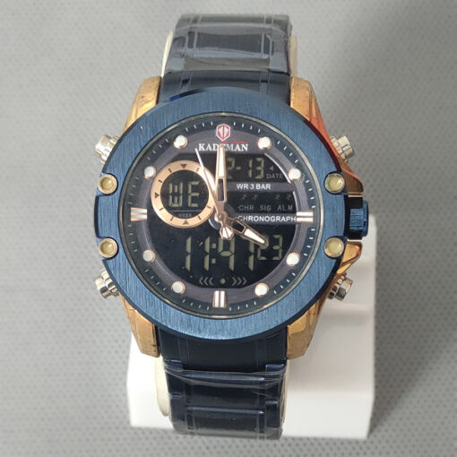 Kademan K9089 blue stainless steel dial dual movement analog digital mens wrist watch