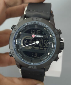 kademan-K009 black leather strap black dial men's analog digital quartz watch