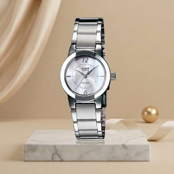 Casio LTP-1230D-7C silver stainless steel white simple analog dial ladies wrist watch