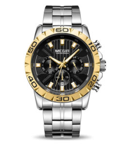 megir 2087 silver stainless steel chronograph dial men's wrist watch