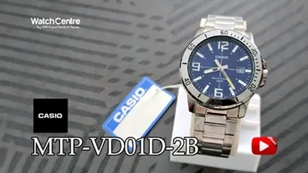 Casio MTP VD01D 2B blue analog dial & silver chain men's dress watch