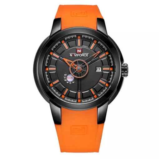 NaviForce NF9107 orange silicon band blak analog dial mens wrist watch