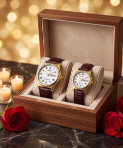 Brown Leather Wedding & Anniversary Gift Watch Set Pakistan - Image 3