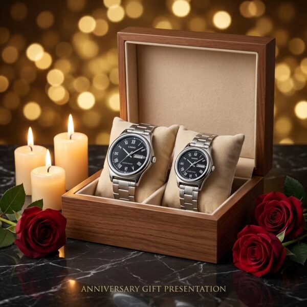 Casio Roman Dial Anniversary Gift Watch Set for Couples - Image 3