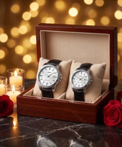 Original Casio Silver Dial Black Leather Couple Watches Pakistan - Image 3