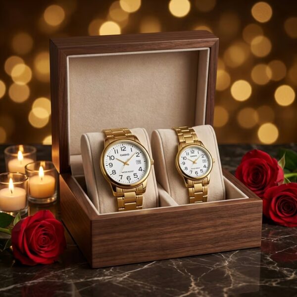 Original Casio Gold Wedding Gift Watch Set for Couples - Image 3