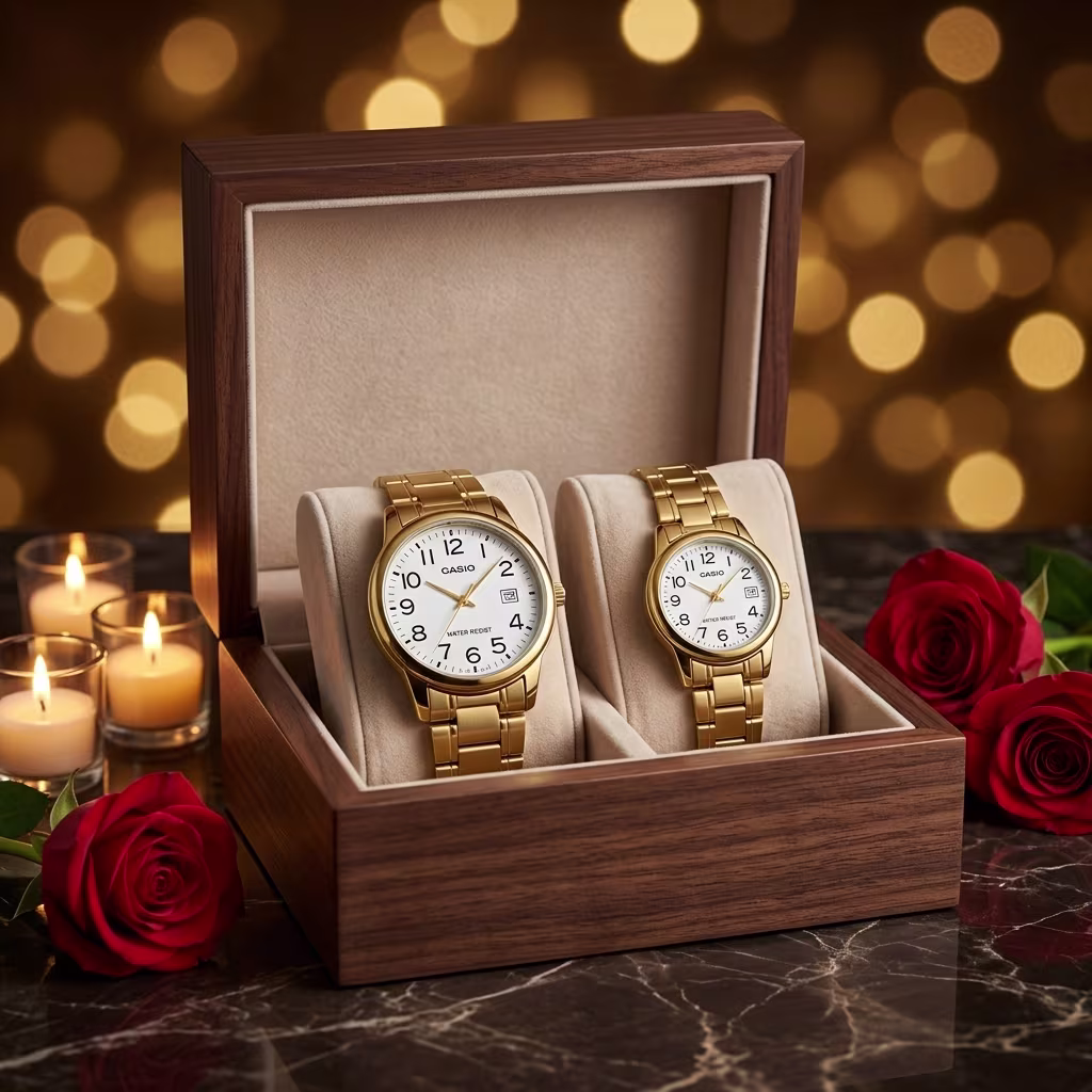 Original Casio Gold Wedding Gift Watch Set for Couples - Image 3