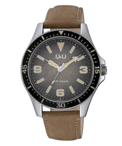 Q&Q QB64J325Y brown leather strap black dial analog watch