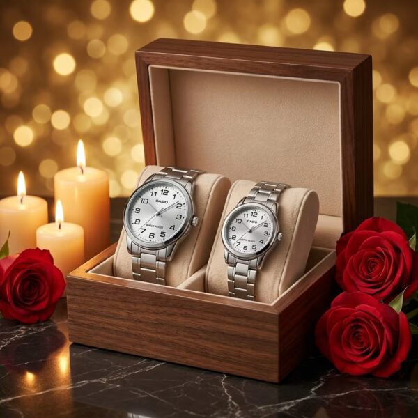 Elegant Anniversary Couple Watch Set by Casio in a premium gift box set