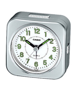Casio TQ-143S-8D silver resin frame white numeric dial analog table clock
