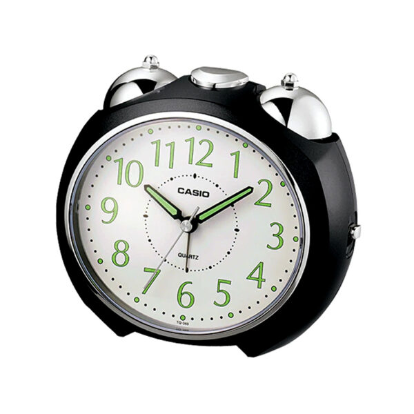 Casio TQ-369-1D black resin frame white analog dial table alarm clock