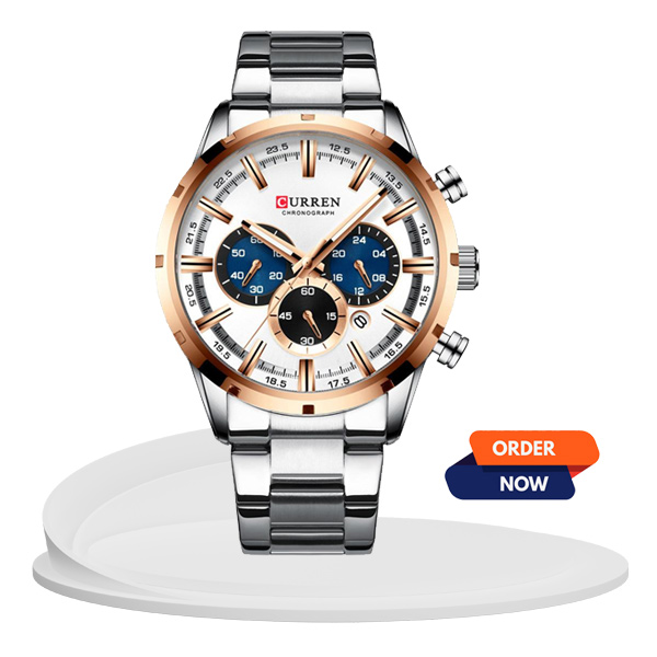 8355 rose gold blue combination chronograph dial men's curren dress gift watch