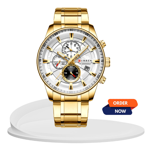 Curren 8362 men's golden chronograph dial dress gift watch