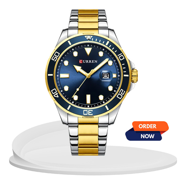 Curren 8388 two tone golden silver chain blue rolex like illuminator dial men's dress watch in a budget low price