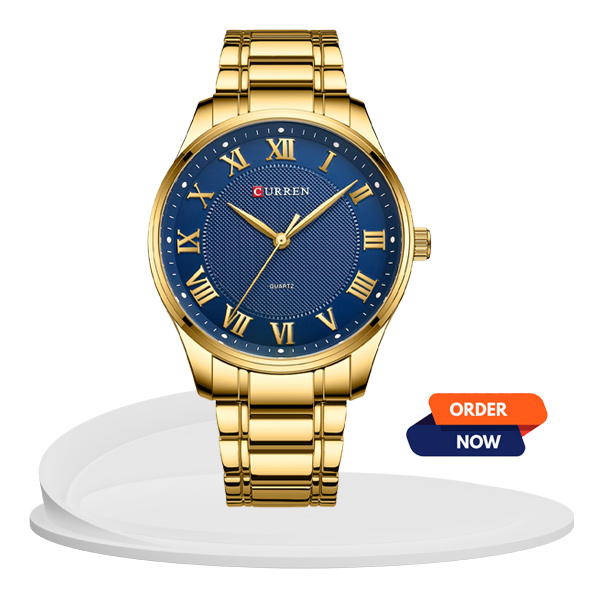 Curren 8409 blue roman dial & gilden steel chain men's fashion dress gift watch trending hot