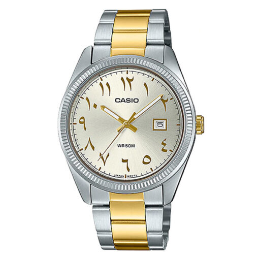 Casio MTP-1302SG-7B3 two tone stainless steel silver arabic numerical dial mens wrist watch