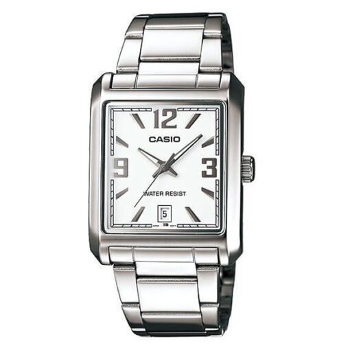 Casio MTP-1336D-7A silver stainless steel white analog dial mens wrist watch