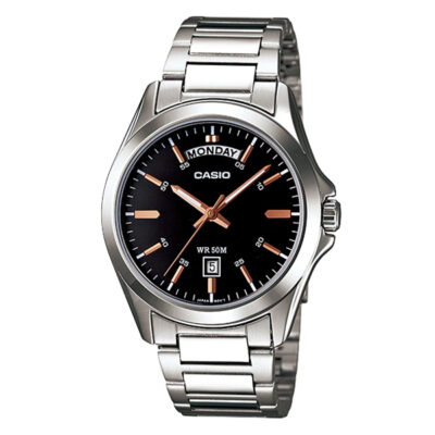 Casio MTP-1370D-1A2 Stylish Black Dial Silver Chain Men's Watch