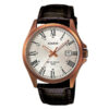 Casio MTP-1376RL-7B brown leather band mens white roman dial mens wrist watch
