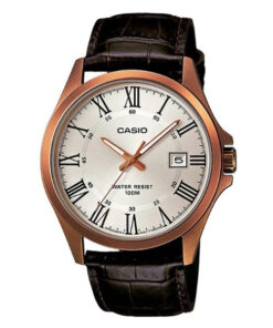 Casio MTP-1376RL-7B brown leather band mens white roman dial mens wrist watch