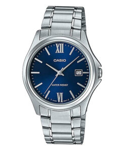 Casio MTP-1404D-2A2 silver stainless steel blue roman dial mens wrsit watch