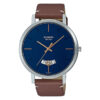Casio-MTP-B100L-2E brown leather strap blue analog dial mens wrist watch