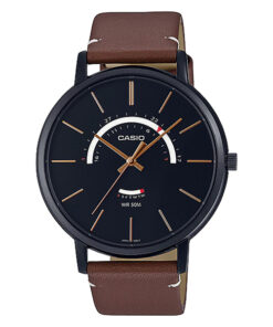Casio MTP-B105BL-1A brown leather strap black analog dial mens wrist watch