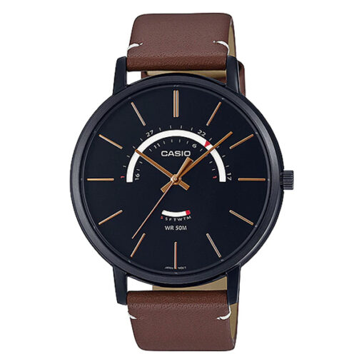 Casio MTP-B105BL-1A brown leather strap black analog dial mens wrist watch