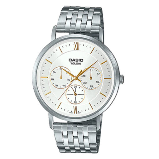 Casio MTP-B300D-7A silver stainless steel white multi hand dial mens wrist watch