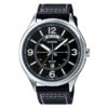 Casio MTP-E129L-1A black leather band black analog dial mens wrist watch