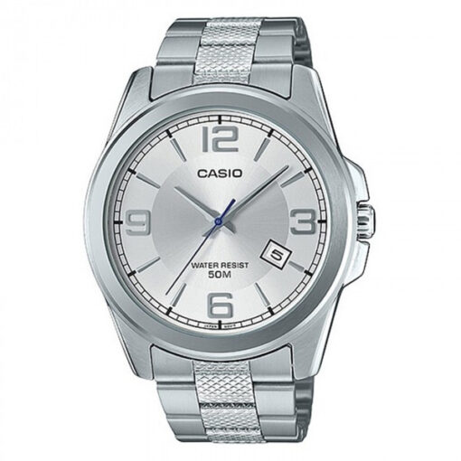 Casio MTP-E138D-7A silver stainless steel white numeric dial mens wrist watch