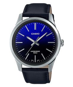 Casio MTP-E180L-2A black leather strap two tone dial analog mens wrist watch